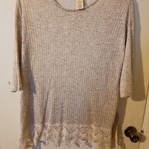 Ivory Short Sleeve Sweater with Lace bottom